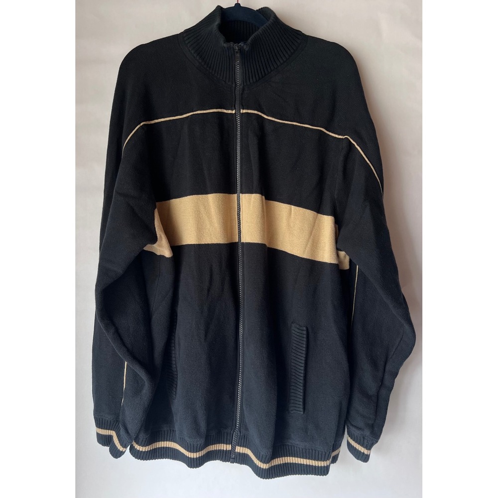 Eddie Bauer Mens Blue Tan Stripe Full Zip Knit Sweater Jacket XL‎ Cotton